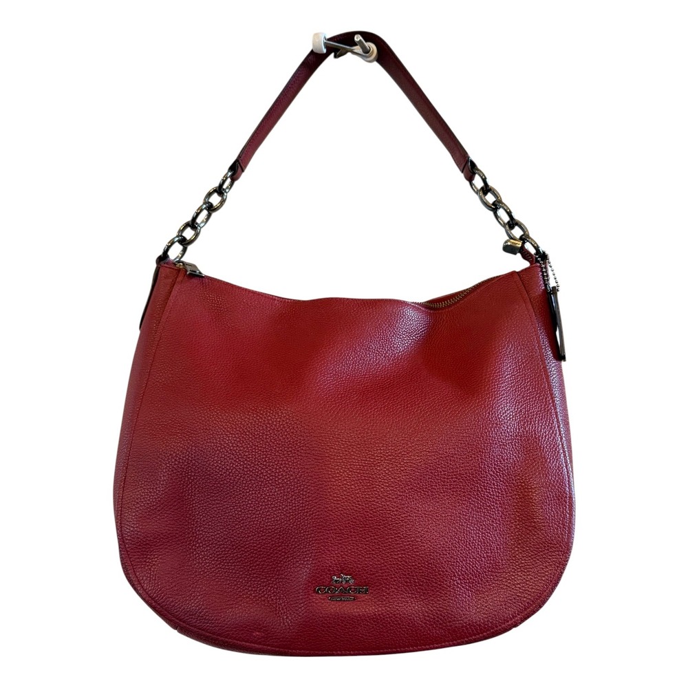 Authentic Coach Elle Hobo Red Pebble Leather Shoulder Bag Gunmetal Hardware
